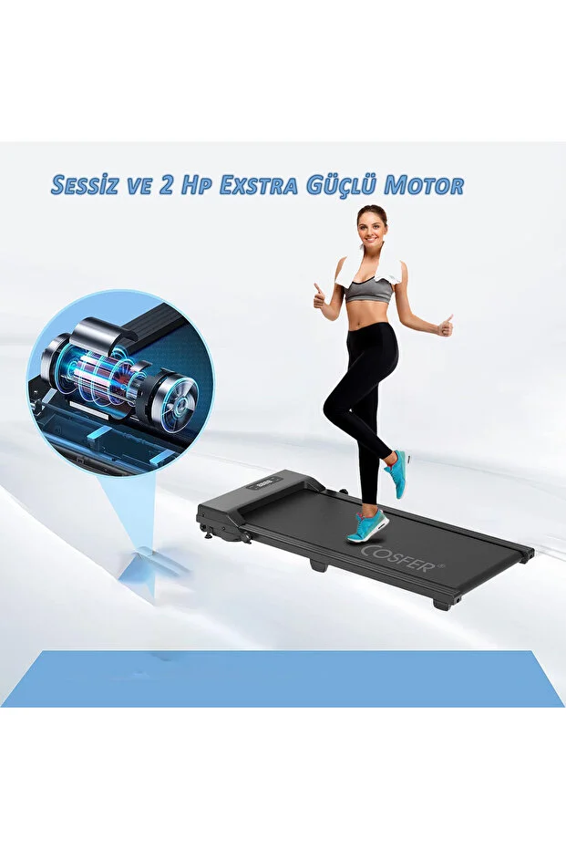 Cosfer Güçlü 2 Hp Yürüyüş Ve Koşu Bandı Katlanabilen 130 Kilo Taşıma Kapasiteli 1-12 Km Hız Kumandalı